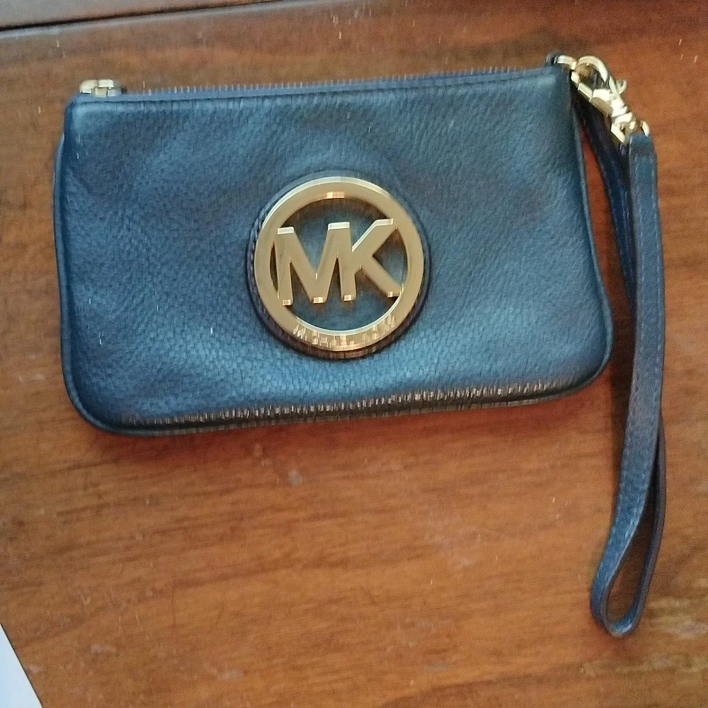Michael Kors Navy blue pebble leather mini wristlet